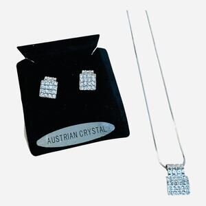 Austrian Crystal Matching Set Necklace Earrings Silver Tone Pave